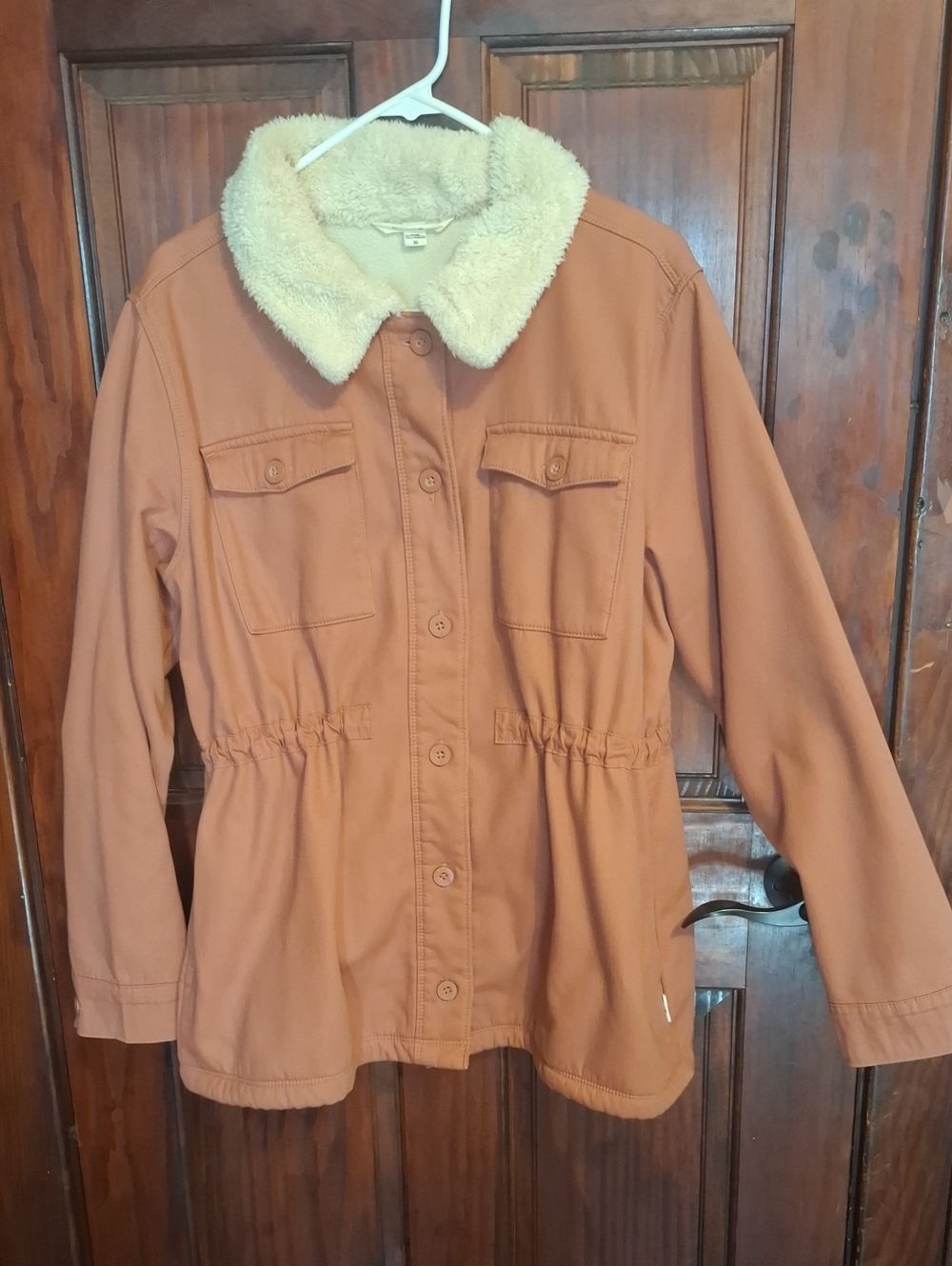 Hang Ten Women's Tan Jacket with Cream Sherpa Collar